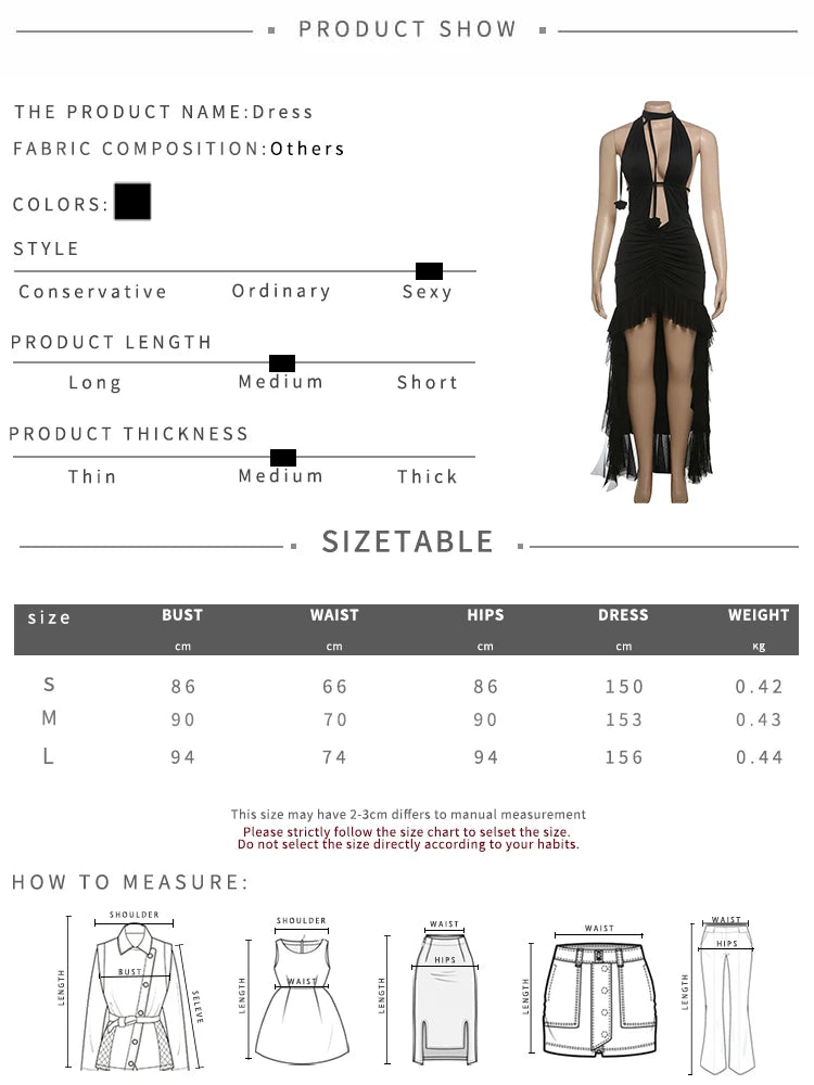 Aiertu  -  Mesh Bandage Backless Dress Women Sexy Halter Low-Neck Sleeveless Slits Ruffles Robe Hottie Vacation Hispter Outfits Aiertu