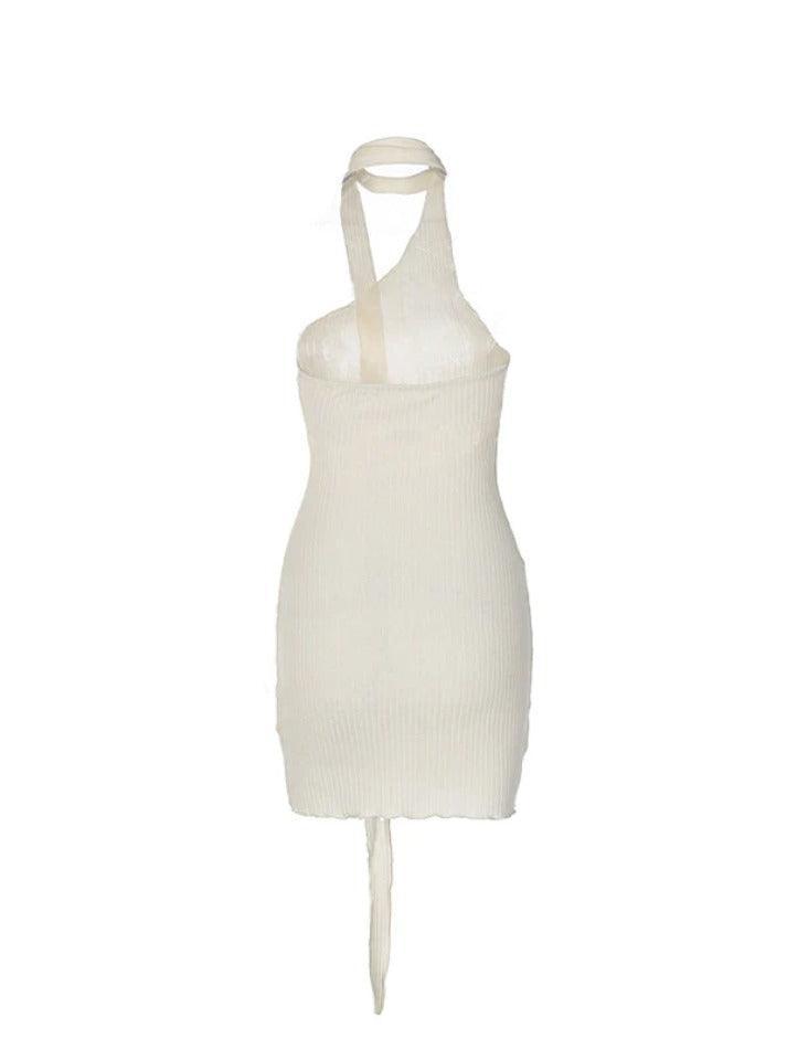 Aiertu  -Slanted Shoulder Backless Ribbon Slim Mini Dress aiertu