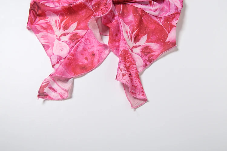 Aiertu  Sexy Tie-Dye Print 2-Piece Set Women Folds Halter Lace-Up One Shoulder Backless Tops+Tierred Mini Skirts Matching Suits Aiertu