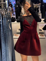 Aiertu  -  Retro Red Velvet Sling Dress For Women Elegant Sleeveless V Neck Backless Mini Dress Lady A Line Merry Christmas Party Vestidos Aiertu