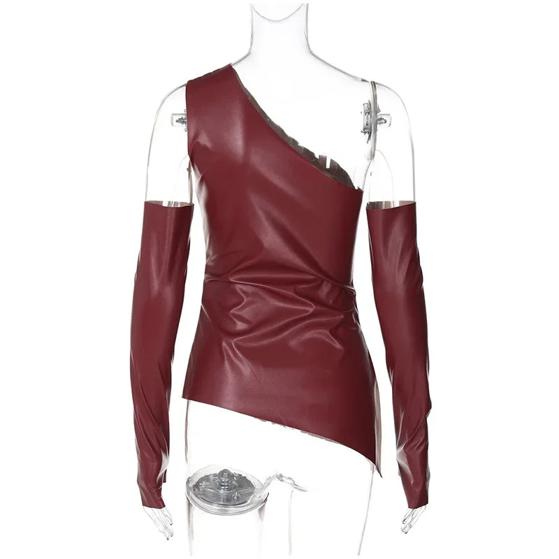 Aiertu     -  Fall Outfits 2026 Slim One Shoulder Leather Waistcoat With Gloves Women Sexy Sleeveless Irregular Vest 2026 Autumn New Lady Chic High Street Tops Aiertu
