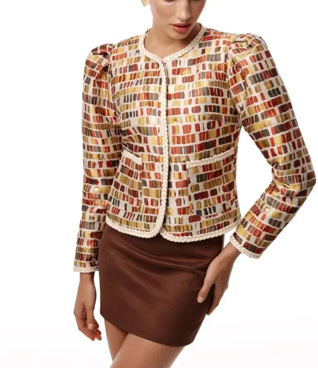 Aiertu  -  Women's Vintage Plaid Clashing Printed Twisted Quilted Jacket Elegant Round Neck Long Sleeve Pocket Top Lady Chic Commuter Wear Aiertu