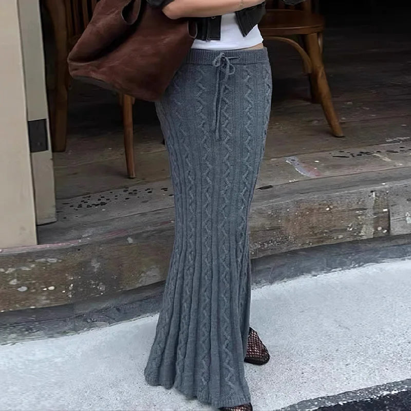 Aiertu  -  party look snspos Women's Twists Detail Sweater Fishtail Skirt Elegant Fashion Low Waisted Bodycon Maxi Skirts Winter Streetwear Basic Aiertu
