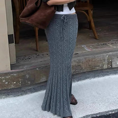 Aiertu  -  party look snspos Women's Twists Detail Sweater Fishtail Skirt Elegant Fashion Low Waisted Bodycon Maxi Skirts Winter Streetwear Basic Aiertu