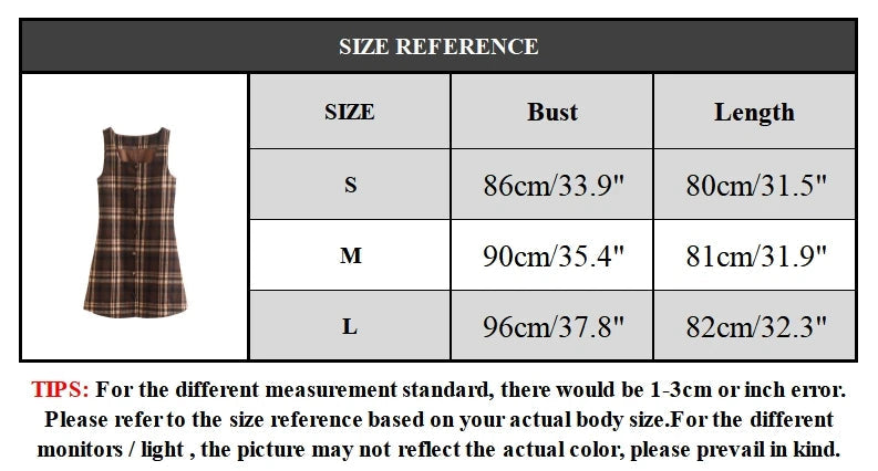 Aiertu  Women Fashion Plaid Lace Up Single Breasted Mini Dress Vintage Square Collar Sleeveless Female Chic Lady Dresses Aiertu