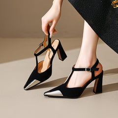 Aiertu  -  New Women Pumps Shoes High Heel Genuine Leather Fashion Casual Summer Sexy Square Toe Office Shoes Sandal Party Woman 34-41 Aiertu