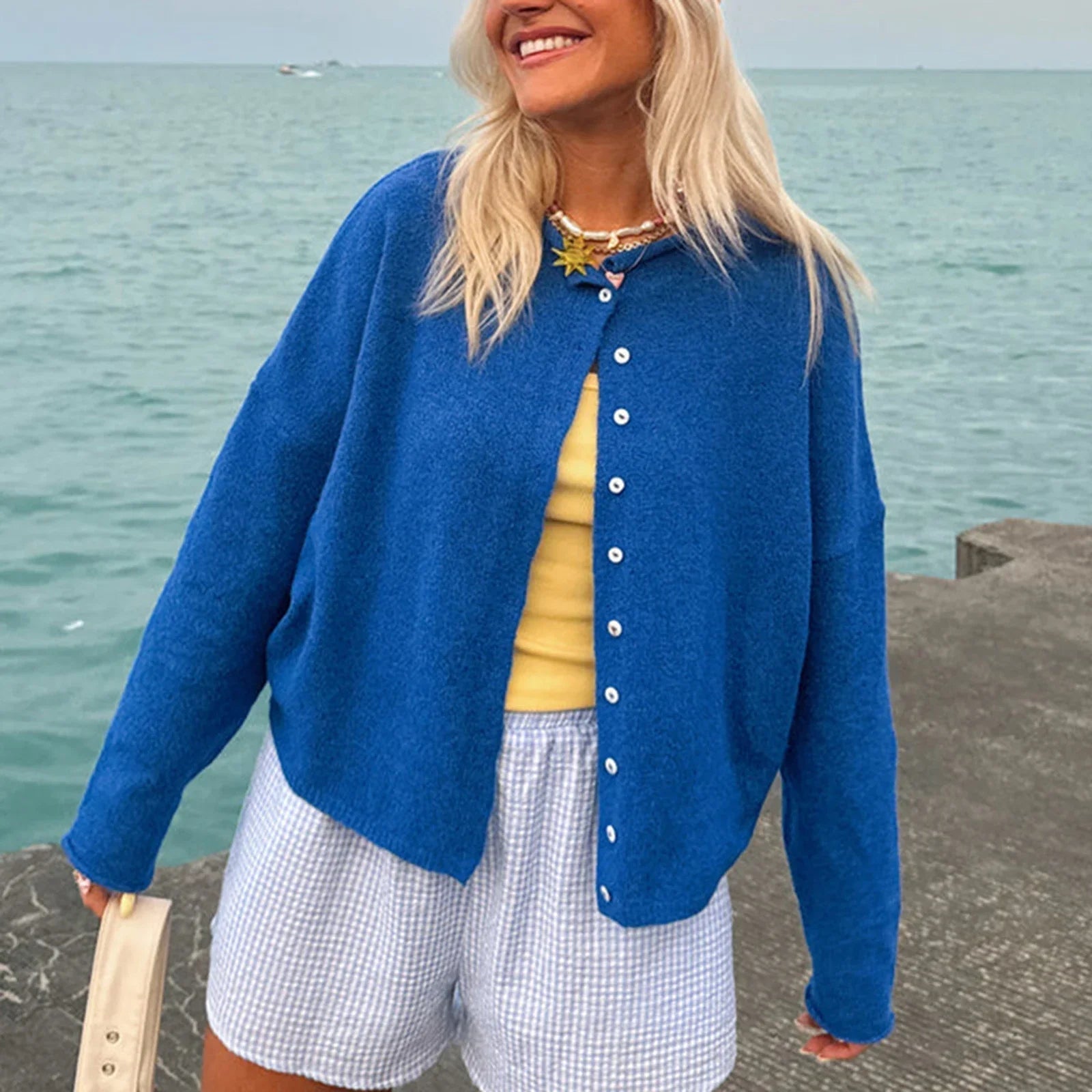 Aiertu  -  Women Casual Cardigan Sweaters Crewneck Button Down Knit Tops Going Out Lightweight Knitwear Fashion Y2K Streetwear Aiertu