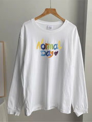 Aiertu  -  Color Letter Print White T-shirt Women 2025 Spring Round Neck Long Sleeve Cotton Tee Shirts Casual Loose Fashion T Shirt Tops Aiertu