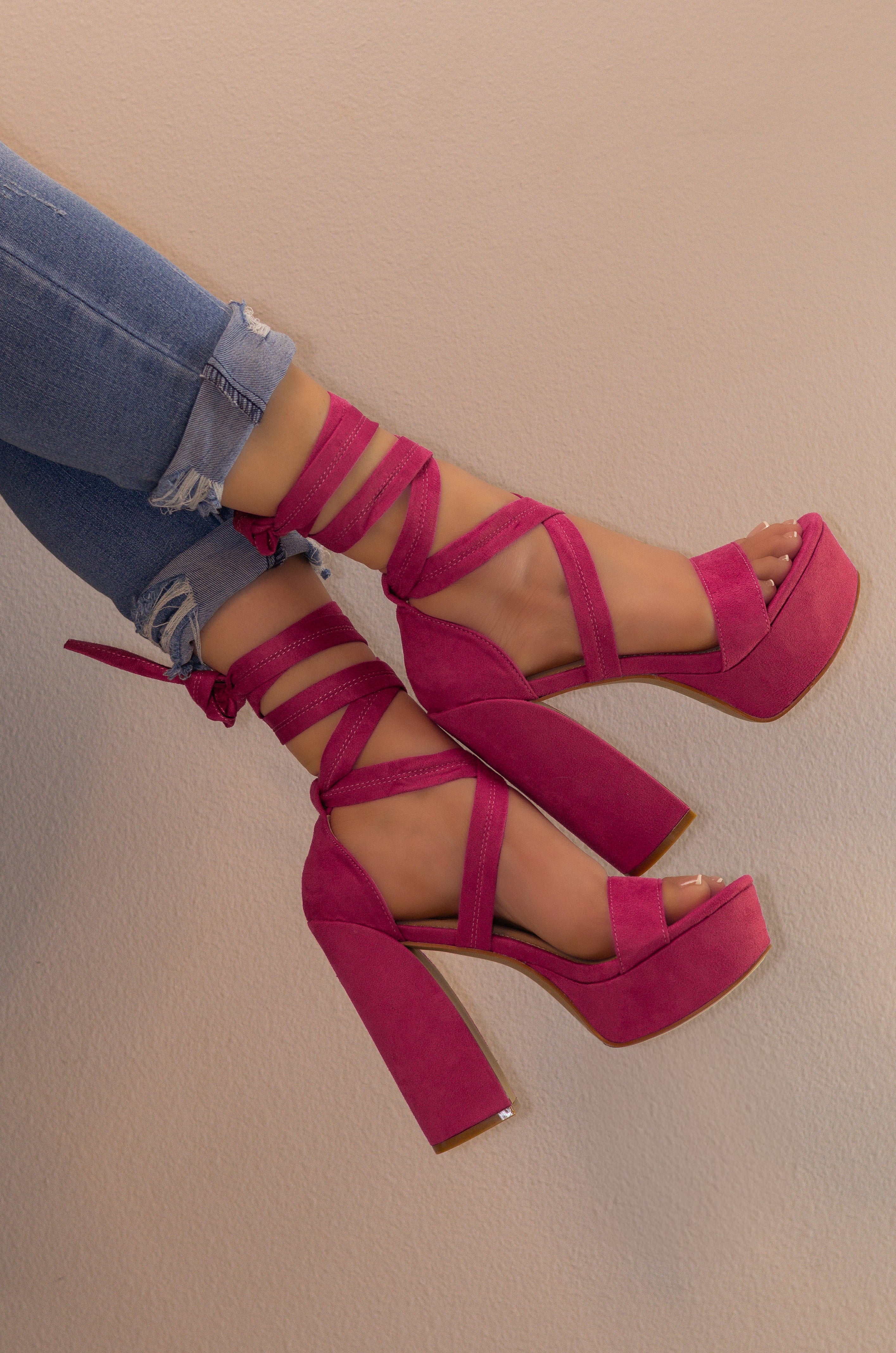Aiertu  Lace Up Platform Block Heels, Premium Suede Material, Lightly Padded Insole, Stylish & Comfortable Footwear for Evening Events Aiertu