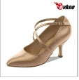 Aiertu  -   Khaki Color Satin With Crystal Comfortable Woman Modern Ballroom Dance Shoes 7.3cm Heel Evkoo018 customize shoe Aiertu