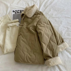 Aiertu  -  party look snspos Khaki Color Two Faced Lamb Cashmere Cotton Jacket Popular for Women in Autumn Winter Small Stature New Loose Popular Style Aiertu
