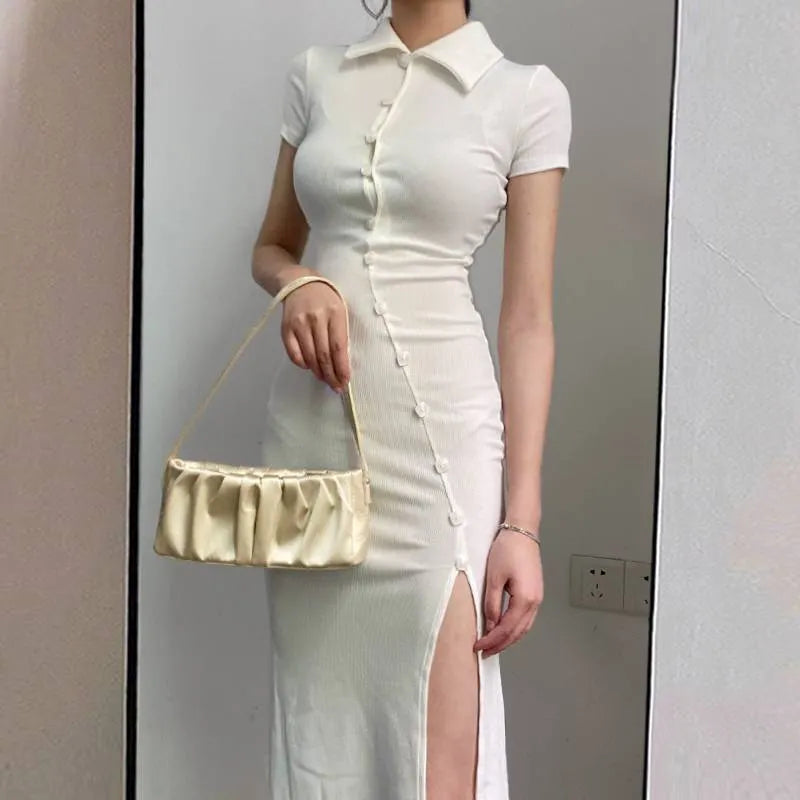 Aiertu - Split Improved Mid-length Tide Cheongsam Dress Aiertu