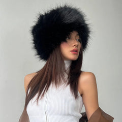 Aiertu  -  Fluffy Faux Fur Beanie Hats For Women Girl Winter Outdoor Thick Plush Keep Warm Russian Ski Hat Luxury Fashion Party Panama Caps Aiertu