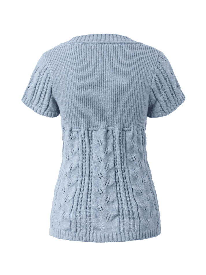 Aiertu  -Buttoned Slit Tie Front Knit Top aiertu