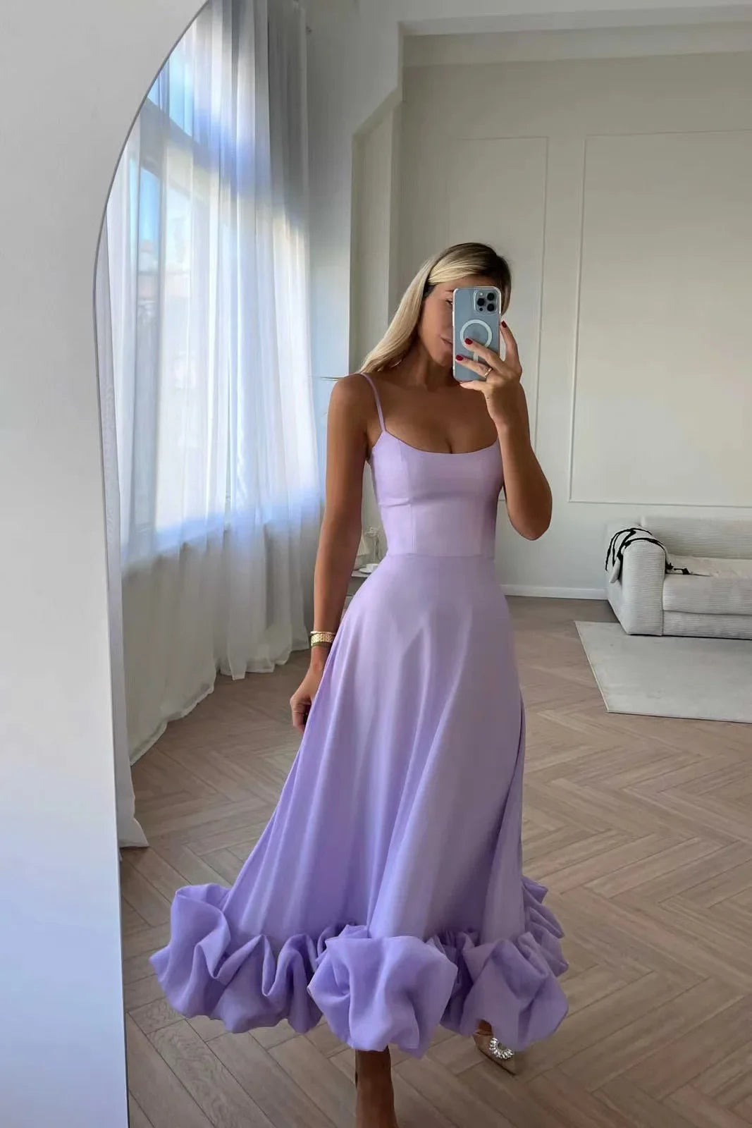 Aiertu  -  Elegant Party Evening Maxi Dresses for Women Spaghetti Strap Backless Sexy Long Summer Dress Ruffles Aline Dress Aiertu