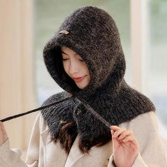Aiertu  -  Winter Balaclava Hat Warm Knitted Women's Hood Hat Caps Cap Outdoor Pullover Color One-piece Solid Neck Cashmere Pullover Hat Aiertu