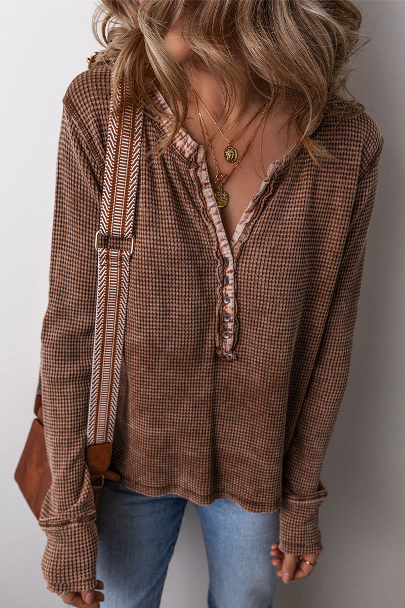 Aiertu  -Casual Plaid Buttons Patchwork V Neck Tops(3 Colors) aiertu