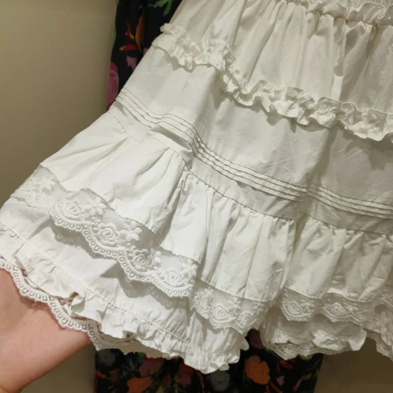 Aiertu  -  Lace Trim Fungus Mini Skirt Women Summer Elastic Waist White Ruffle A-line Faldas Korean Fashion Casual Simple Skirts 2025 New Aiertu