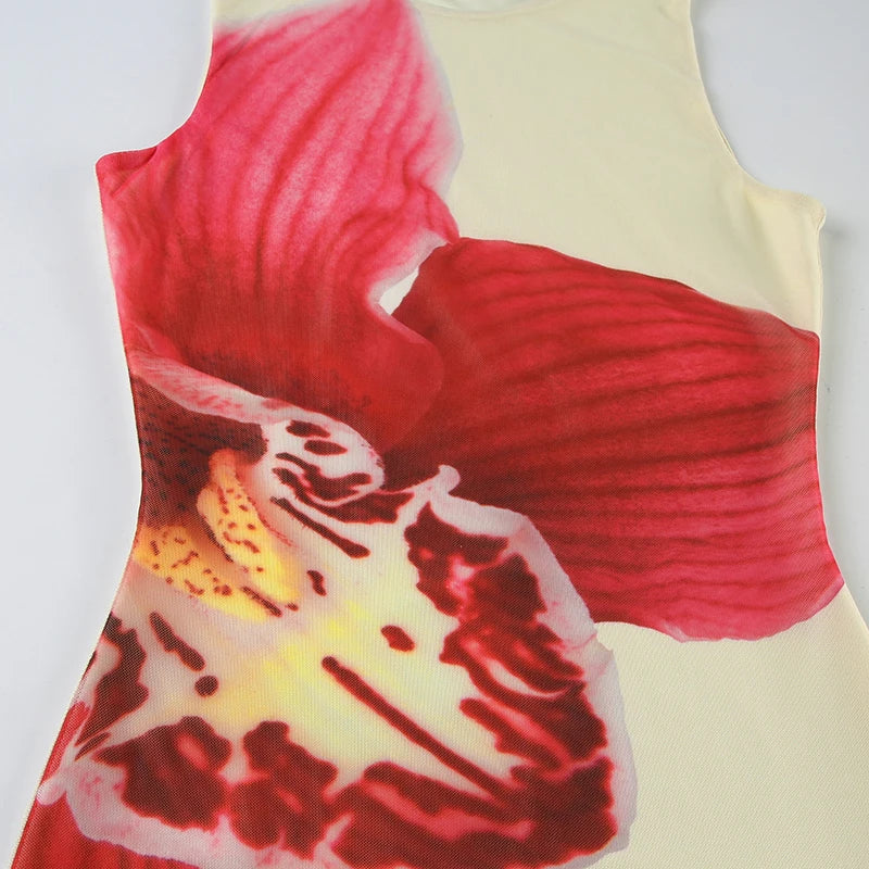 Aiertu  Holiday Floral Bodycon Dress Beach Style Sexy Slim O-Neck Sleeveless Mini Dresses For Women 2025 Summer Fashion Lady Aiertu