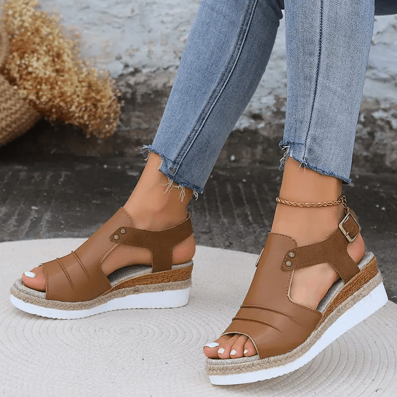 Aiertu Comfy Platform Women's Colorblock Casual Sandals, Ankle Buckle Strap Versatile Summer Wedge Shoes Aiertu