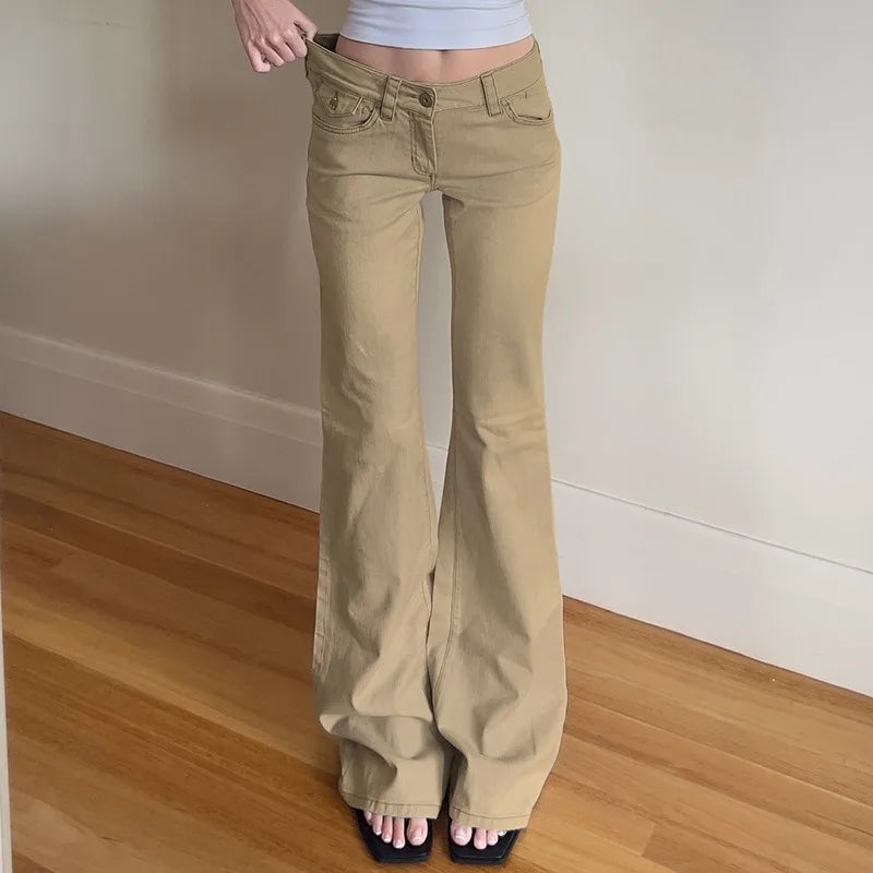 Aiertu  -  Low Rise Jeans 2000s Y2k Bottoms Flare Pants Summer Clothes for Woman Blue Denim Trousers P77-DG42 Aiertu