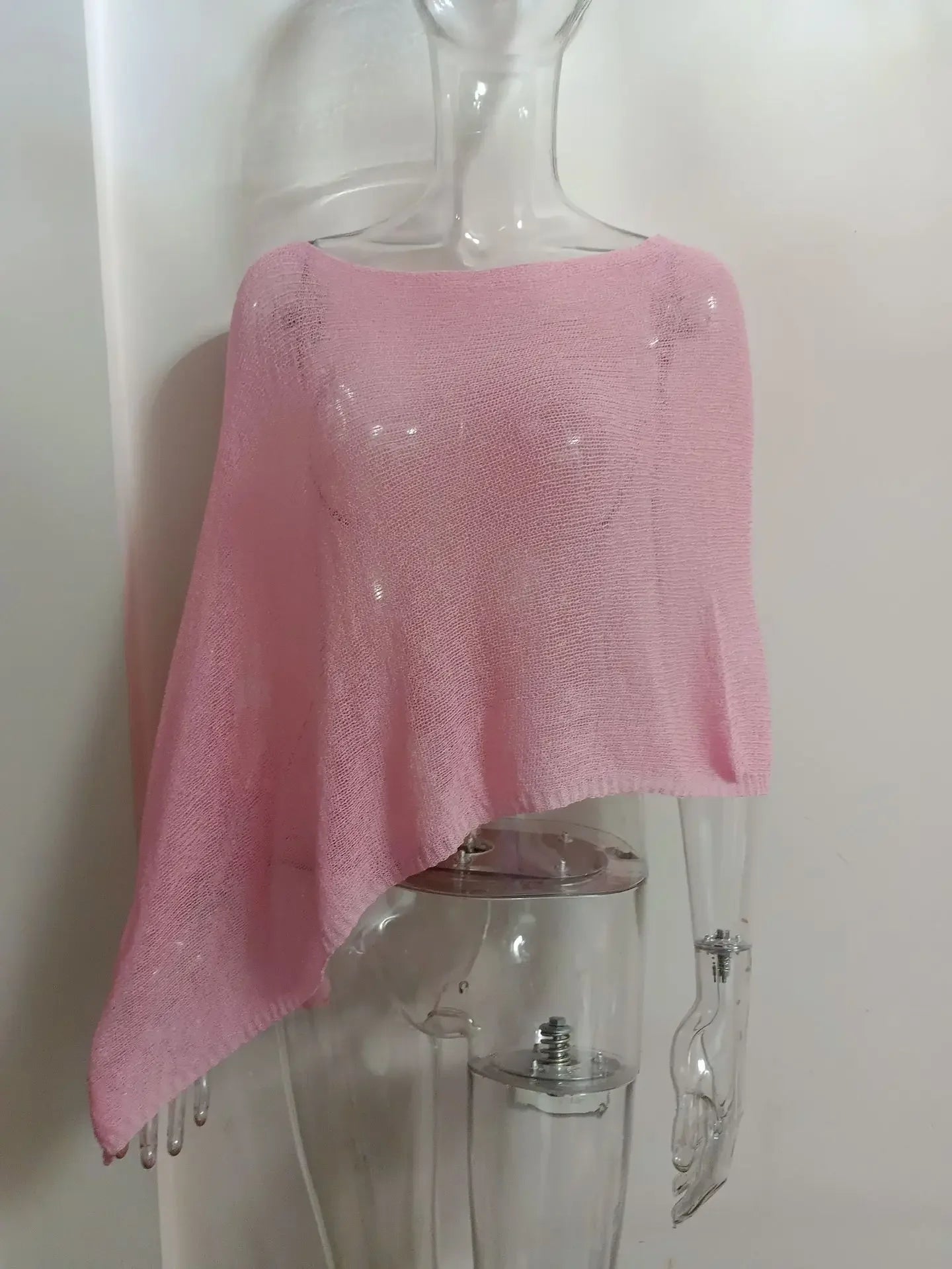 Aiertu  -  Thin See Through Irregular Knit Cover Ups Crop Tops Women Sexy Inclined Shoulder Summer Holiday Beach Smock Pullover Shawl Tees Aiertu