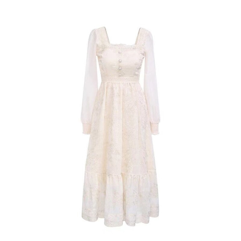 Aiertu Sweet Soft Girl A Line Dress Summer Lace Embroidery Button Decor Party Dresses Casual Street Boho Vestidos Midi Feminino Aiertu