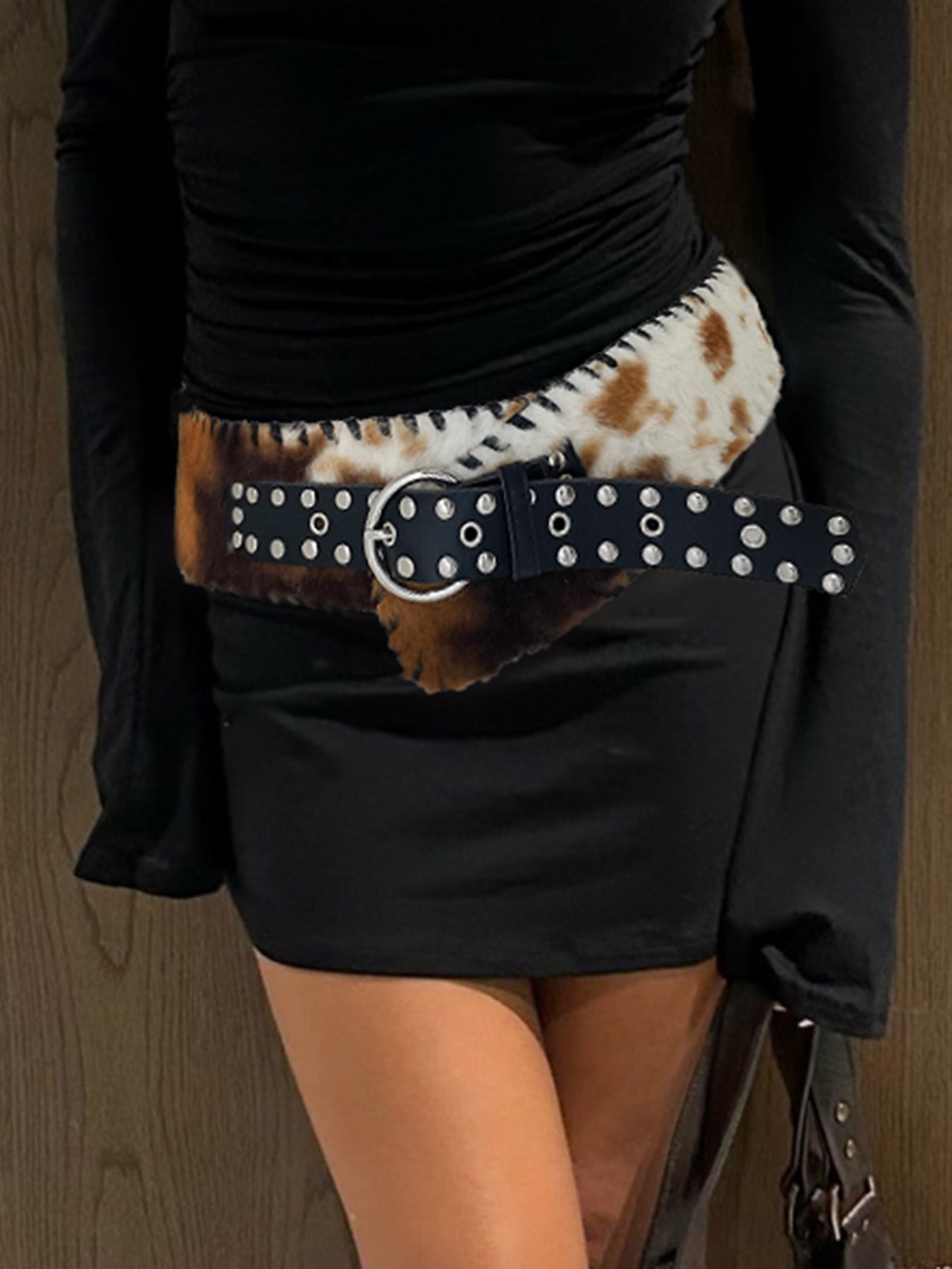 Aiertu - summer inspo Fashion Classical Leather Pu Spliced Faux Fur Women’s Belts Cow Pattern Exquisite Retro Accessories Aiertu