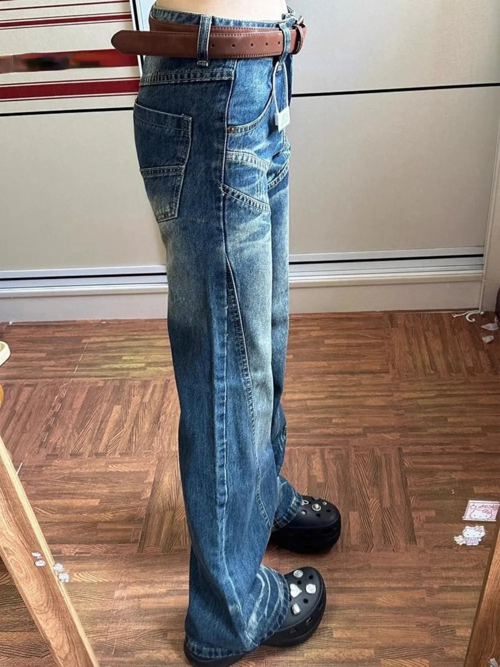 Aiertu  -  Vintage Extended Edition Harajuku Y2K Pantalon Loose American Flare Denim Wid Leg Pants High Waist Femme Straight  Pant Aiertu