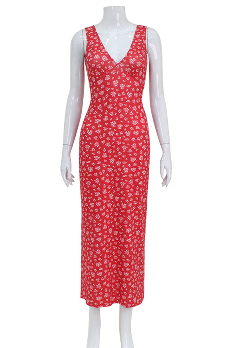 Aiertu  -  Sexy Floral Patchwork V Neck One Step Skirt Dresses Aiertu