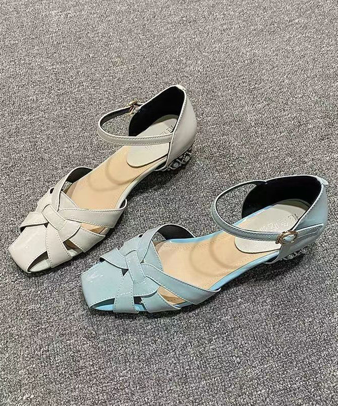 Aiertu  Classy Hollow Out Buckle Strap Flat Sandals Light Blue Aiertu