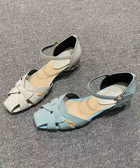 Aiertu  Classy Hollow Out Buckle Strap Flat Sandals Light Blue Aiertu