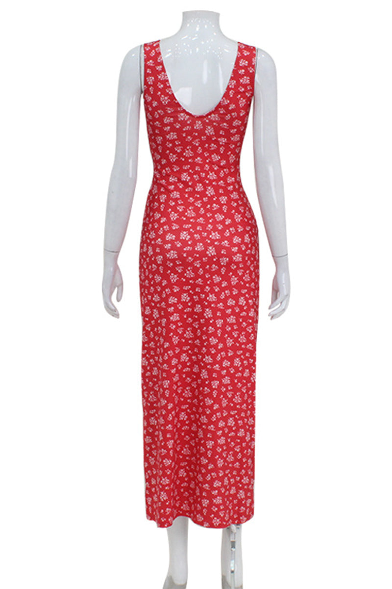 Aiertu  -  Sexy Floral Patchwork V Neck One Step Skirt Dresses Aiertu