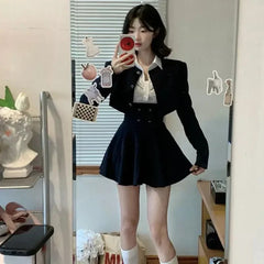 Aiertu spring birthday outfit Preppy Style Vintage Fashion Suit Woman White Shirt + Short Coat High Waist Slim Y2k Mini Dress Japanese Elegant Set 2025 Chic Aiertu