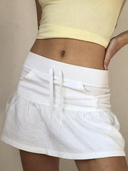 Aiertu  -Drawstring Tie Pocket A-Line Mini Skirt aiertu
