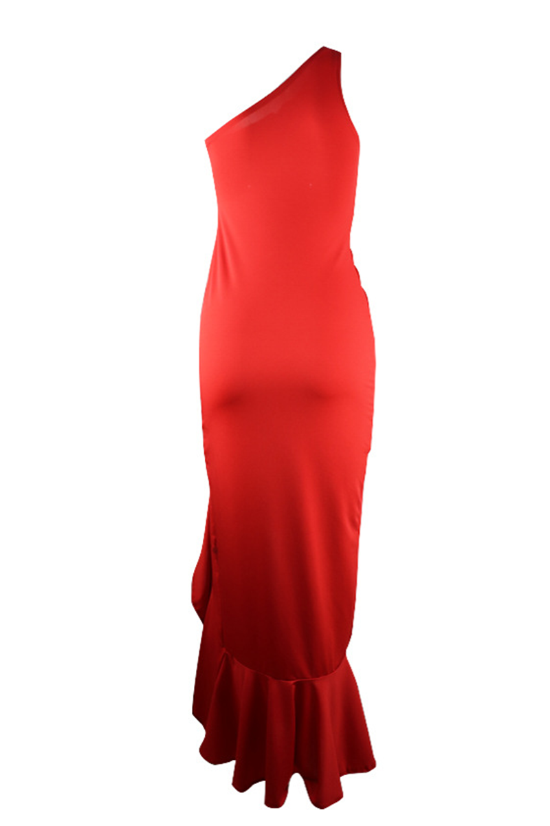 Aiertu  -  Elegant Solid Flounce Slit One Shoulder Evening Dress Dresses(8 Colors) Aiertu
