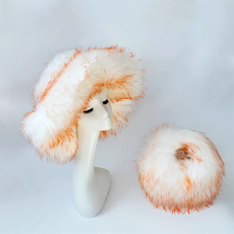 Aiertu  -  Winter Tie-dyed Bucket Hat Imitation Fur Y2k Warm Plush Bucket Hat Unisex Bucket Hat Gorros Invierno Mujer Aiertu