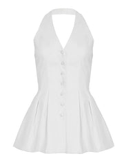 Aiertu  -Vintage Deep V Halter Button-Up Backless Shirts aiertu