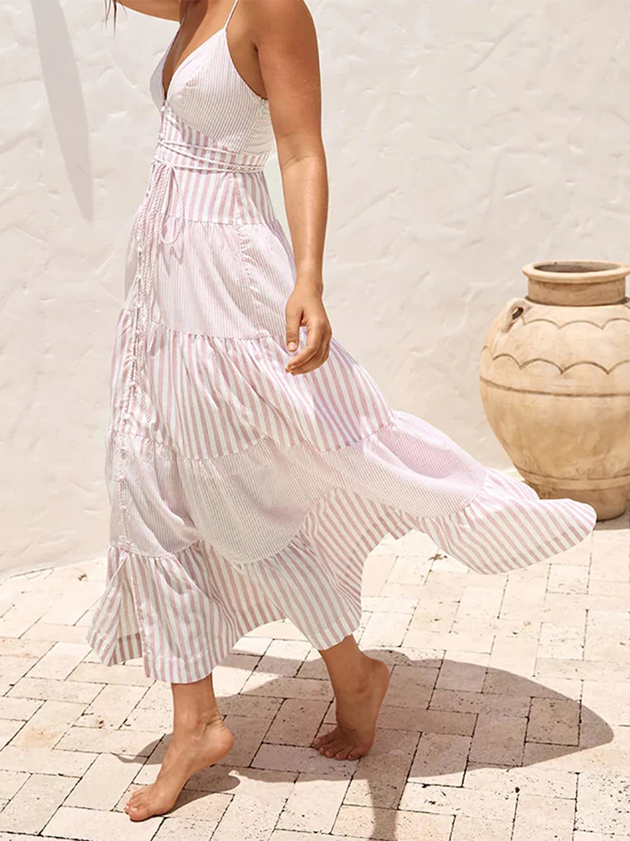 Aiertu  -  Elegant Floral Print Off-Shoulder Maxi Dress Boho Style Ruffle Sleeveless Beach Party Long Dress for Women Summer Fashion Aiertu