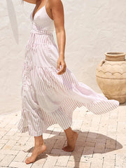 Aiertu  -  Elegant Floral Print Off-Shoulder Maxi Dress Boho Style Ruffle Sleeveless Beach Party Long Dress for Women Summer Fashion Aiertu
