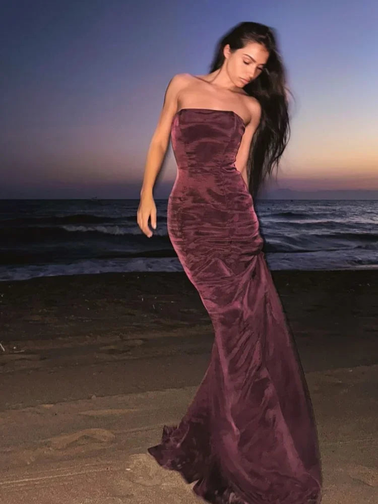 Aiertu  -  Luxurious Velvet Slim Strapless Fishtail Dress Women Elegant Backless Sleeveless Maxi Dresses 2026 New Lady Party Evening Gowns Aiertu