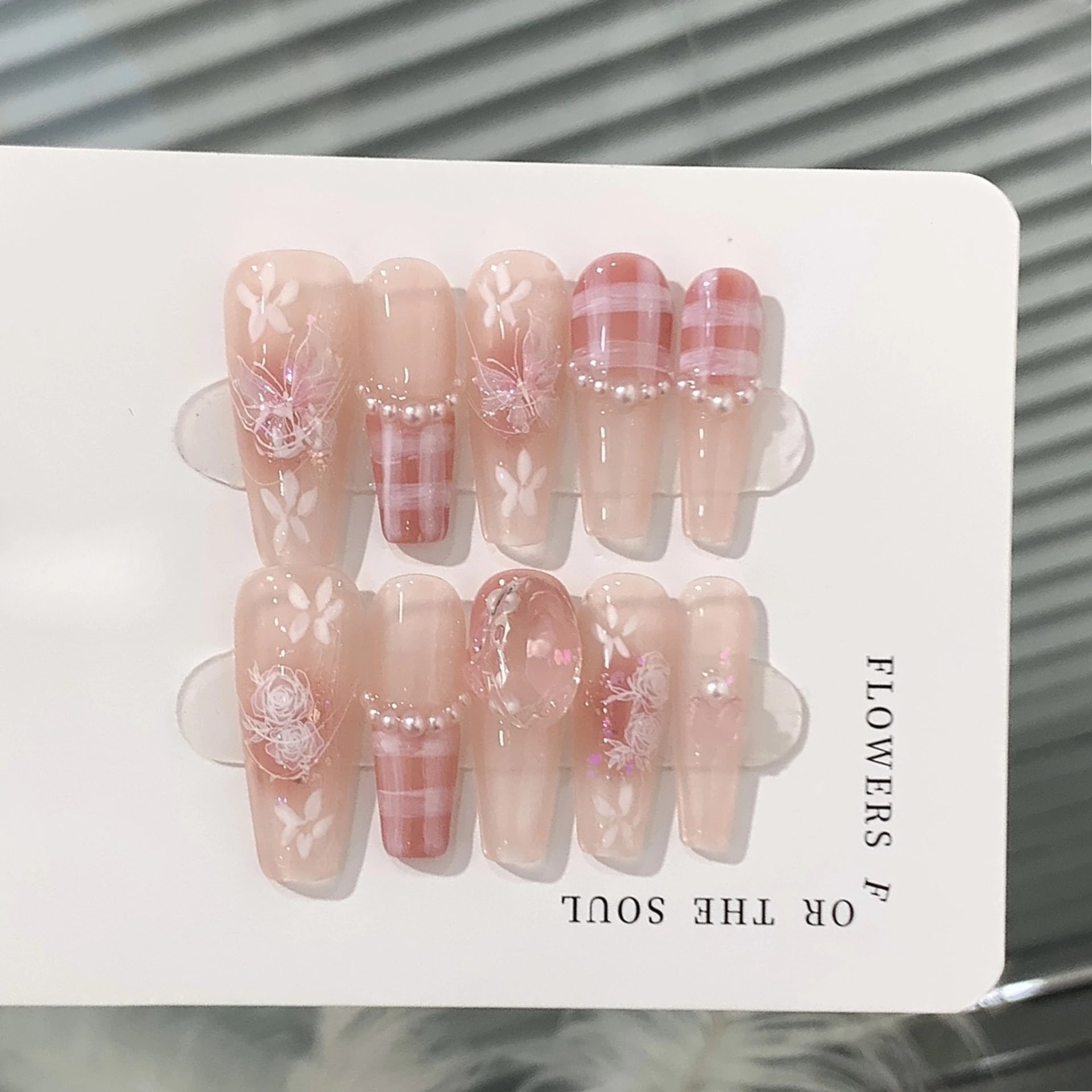 Aiertu 10pcs Aurora Cat Eye Coffin Handmade Press on Nails Cherry Blossom False Nails Sweet French Tip Nail Art Wearable Manicure Nails Aiertu
