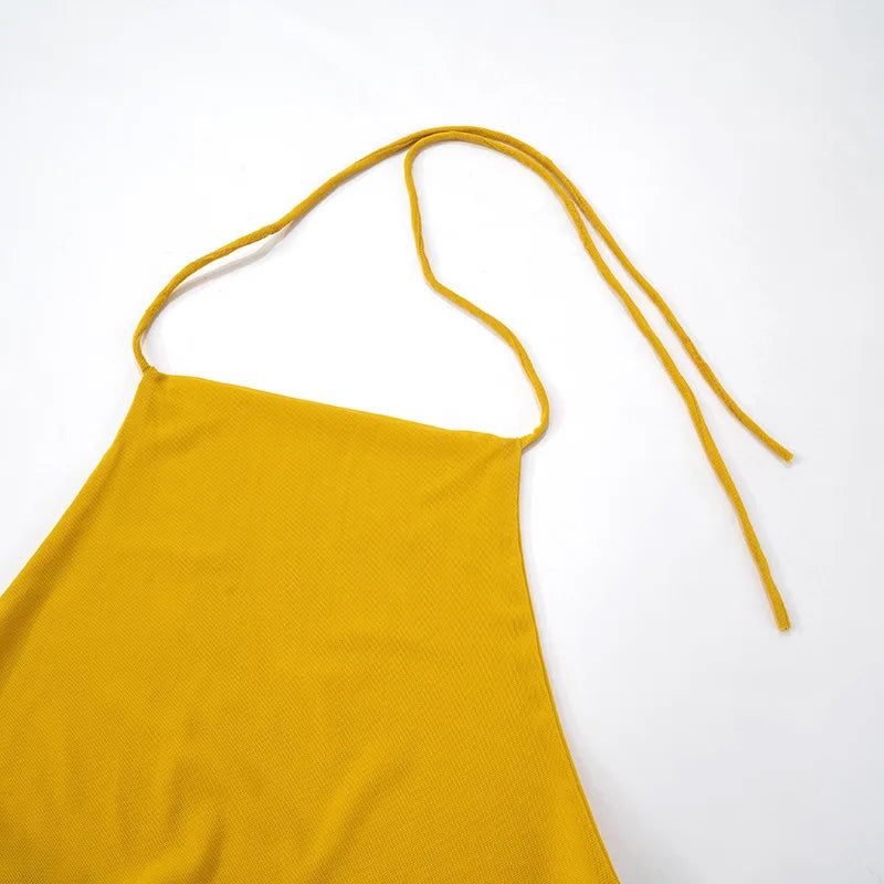 Aiertu  -  Yellow Halter Tank Tops Summer New Women Streetwear Sexy Backless Ruched Slim T-shirts Female Fashion Sleeveless Tops Tee 2025 Aiertu