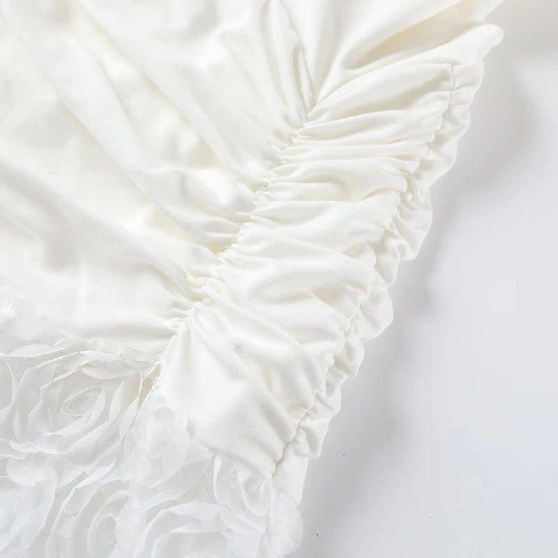 Aiertu  -  Elegant 3D Floral Swinging Collar Long Dresses Women Retro White Backless Ruched Lacing 2025 Chic Lady Party Club Gown Robe Aiertu