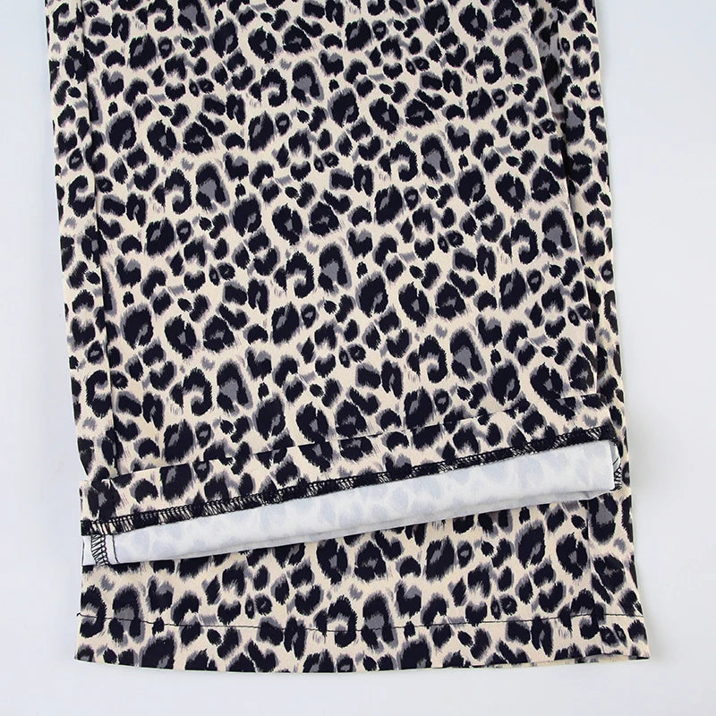 Aiertu  Leopard Print Patchwork Straight Pants Elastic Waist Fashion Harajuku Trousers Aesthetic 2000s Casual Baggy Bottom Aiertu