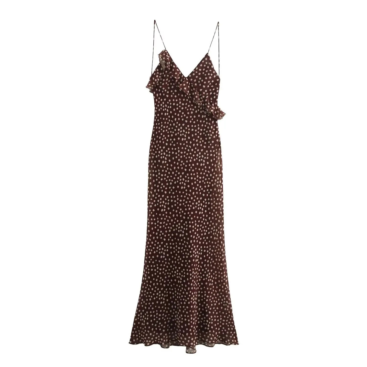 Aiertu  -  Dots Long Dresses Women 2025 New Sexy V Neck Ruffle Sleeveless Maxi Dress Summer Elegant Vintage Fashion Backless Vestidos Aiertu
