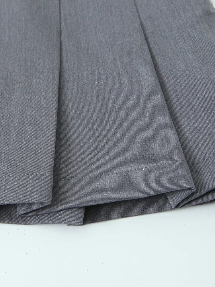 Aiertu  Women Fashion Grey Pleated Side Zipper Mini Skirts Vintage High Waist A-Line Female Chic Lady Skirts Aiertu