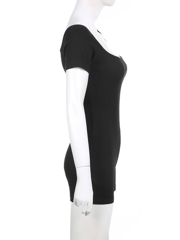 Aiertu  Sporty Activewear Basic Solid Playsuits Sexy Slim Square Collar Short Sleeve Rompers Women Summer Fashion Streetwear Aiertu