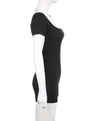 Aiertu  Sporty Activewear Basic Solid Playsuits Sexy Slim Square Collar Short Sleeve Rompers Women Summer Fashion Streetwear Aiertu
