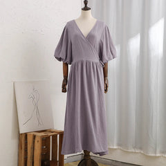 Aiertu  -   Gauze Long Dress For Women Sexy V-Neck Sweet Puff Sleeve Bandage Chic Elegant Party Beach Sundress Aiertu